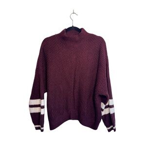 Express Mock Neck Knit Sweater Maroon White Stripe Sleeve Medium Women’s
